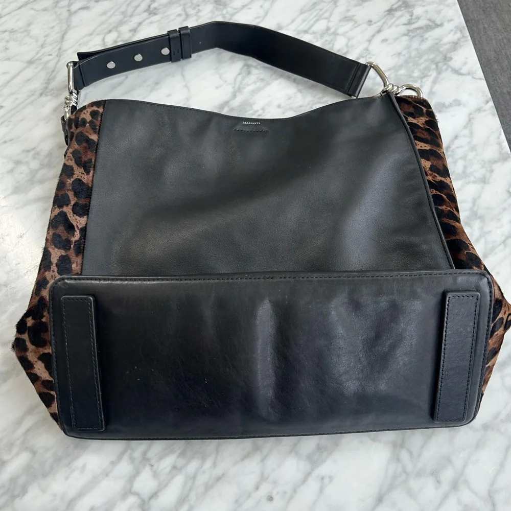 All Saints Black Leather Medium Hobo Tote - Picture 3 of 8